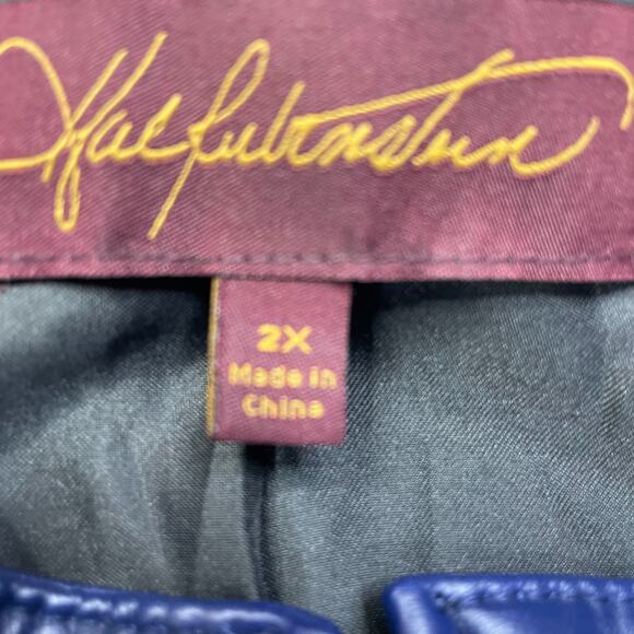 Hal Rubenstein Blue Navy Leather Jacket Coat Lined Ponte Stretch SZ 2X C101687 - Picture 5 of 7